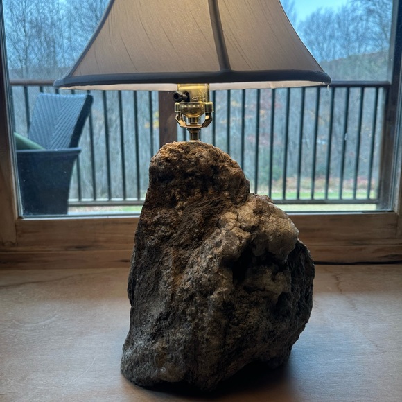 Other - Rustic one of a kind hand crafted Stone Table Lamp with white Shade. Quartz/Mica